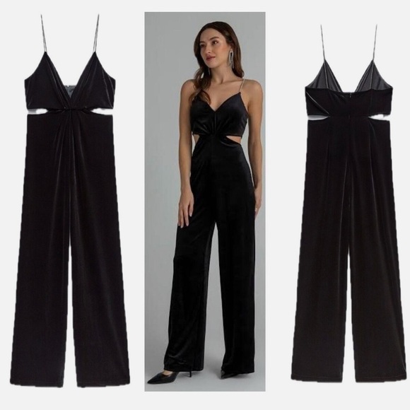 🖤 RHINESTONE STRAP VELVET JUMPSUIT - Picture 2 of 7